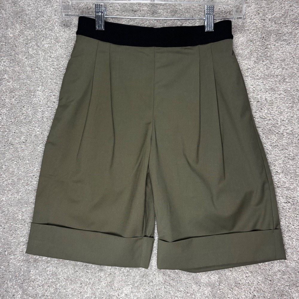 Choosy Olive‎ Green Pleated Cuffed Bermuda Shorts Contrast Waist 1902SH04 XS NEW